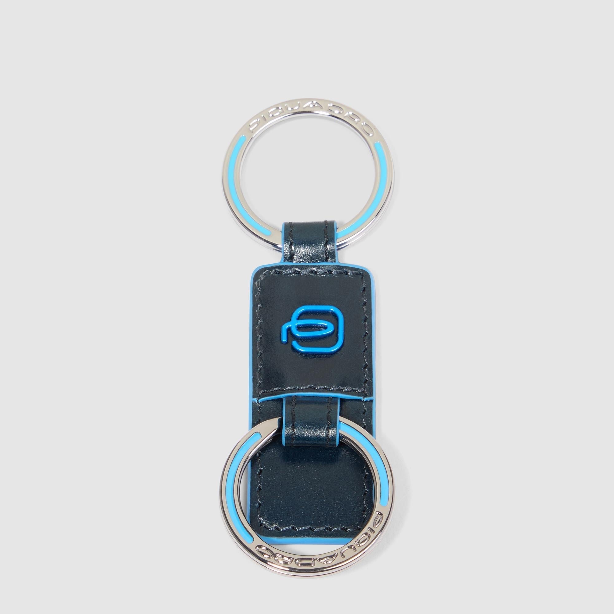 Piquadro Blue Square PCMET Lederschlüsselanhänger Blau Doppelring