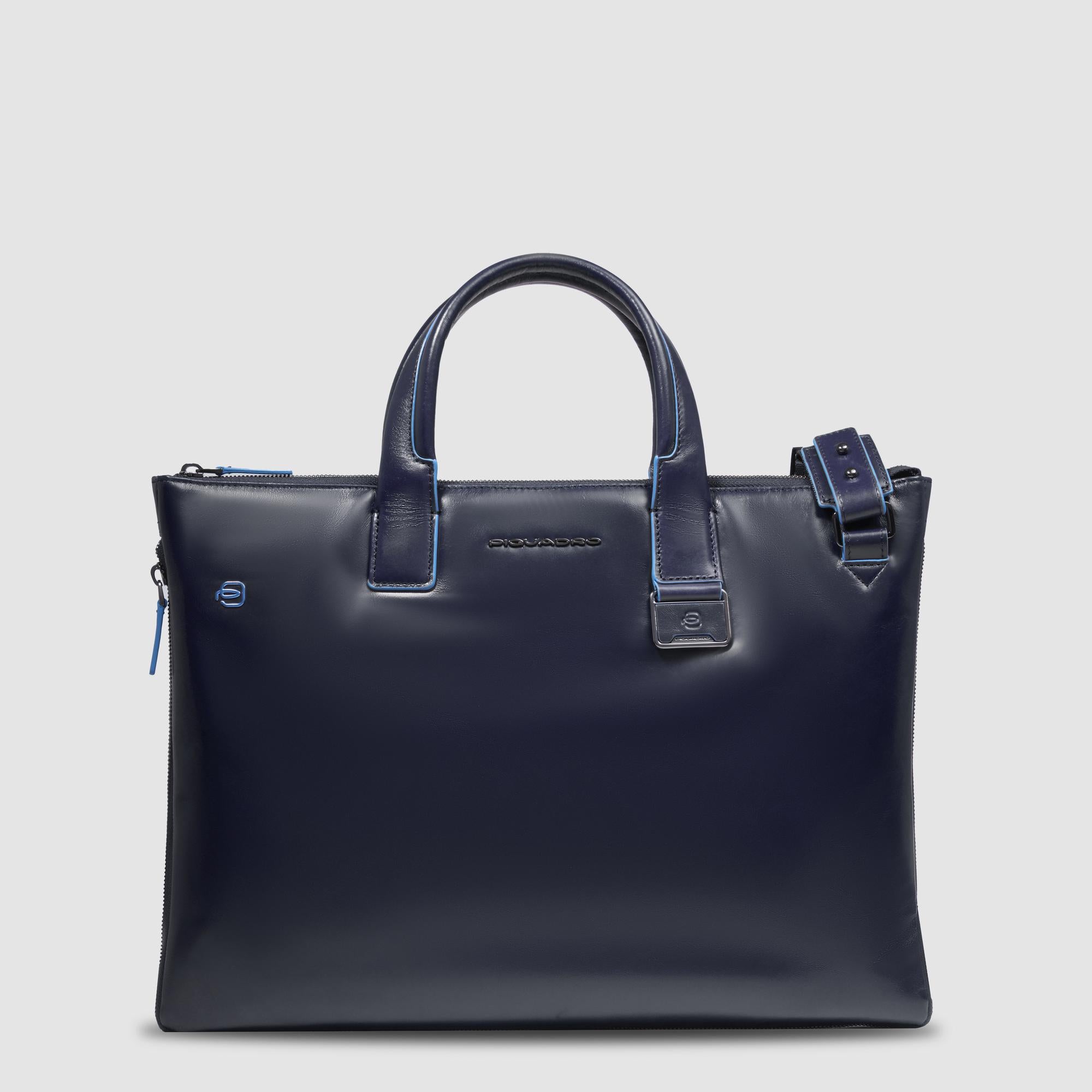Piquadro Modus Laptoptasche 15,6 Zoll Leder Schwarz Erweiterbar