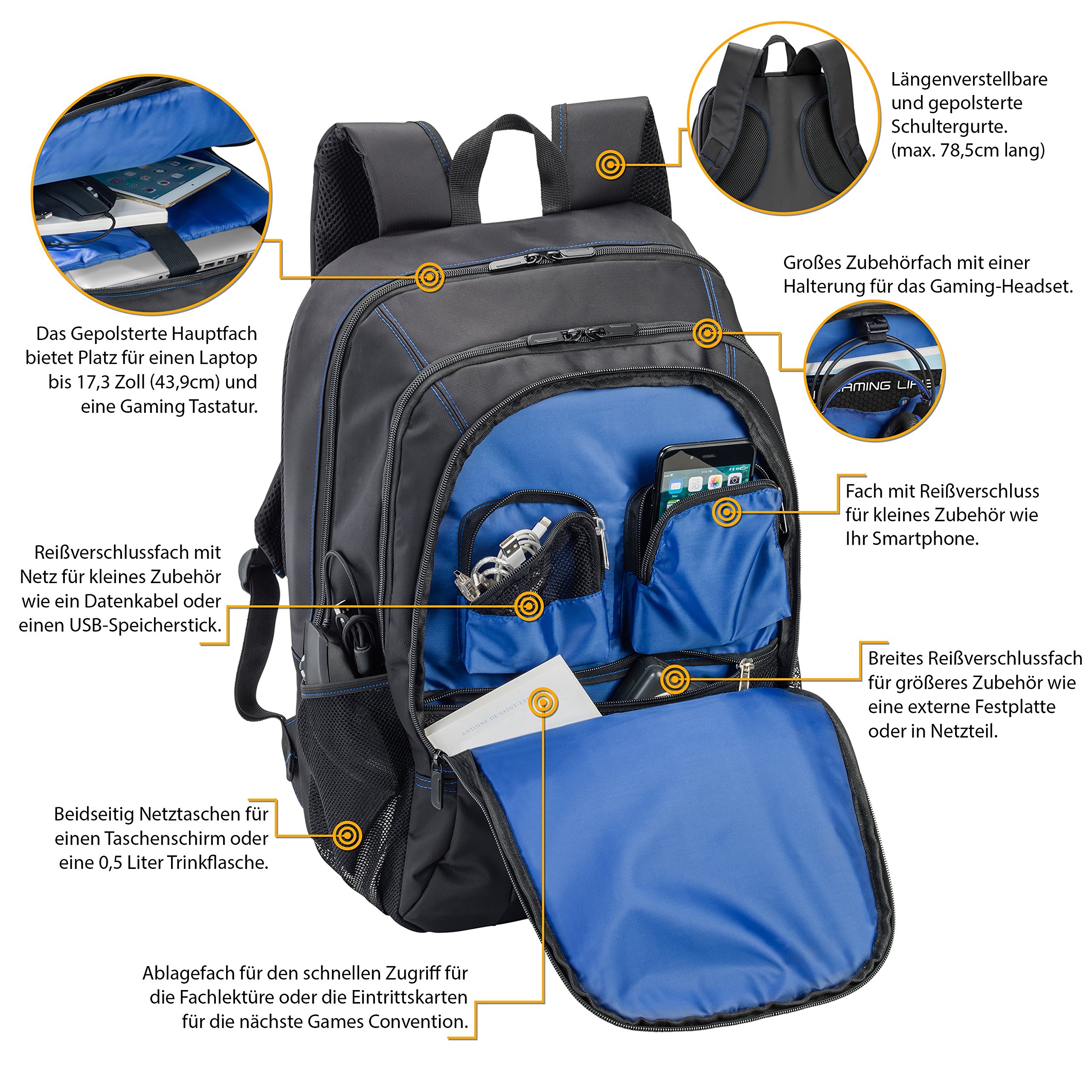 Pedea First One Laptop Rucksack 17,3 Zoll Blau wasserabweisend