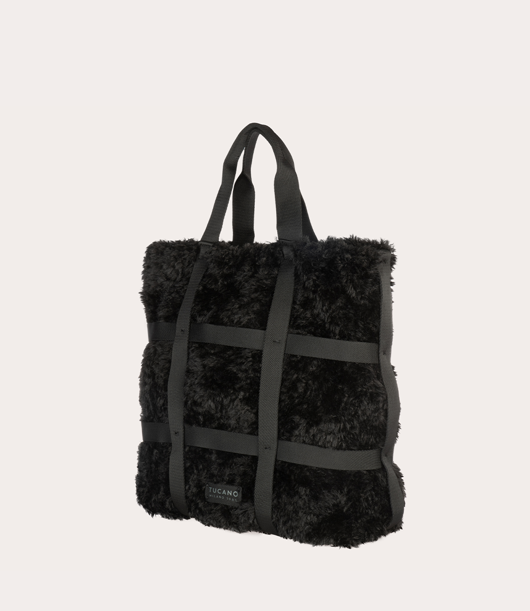 Tucano Cage Tote Tasche Kunstfell Schwarz Laptop