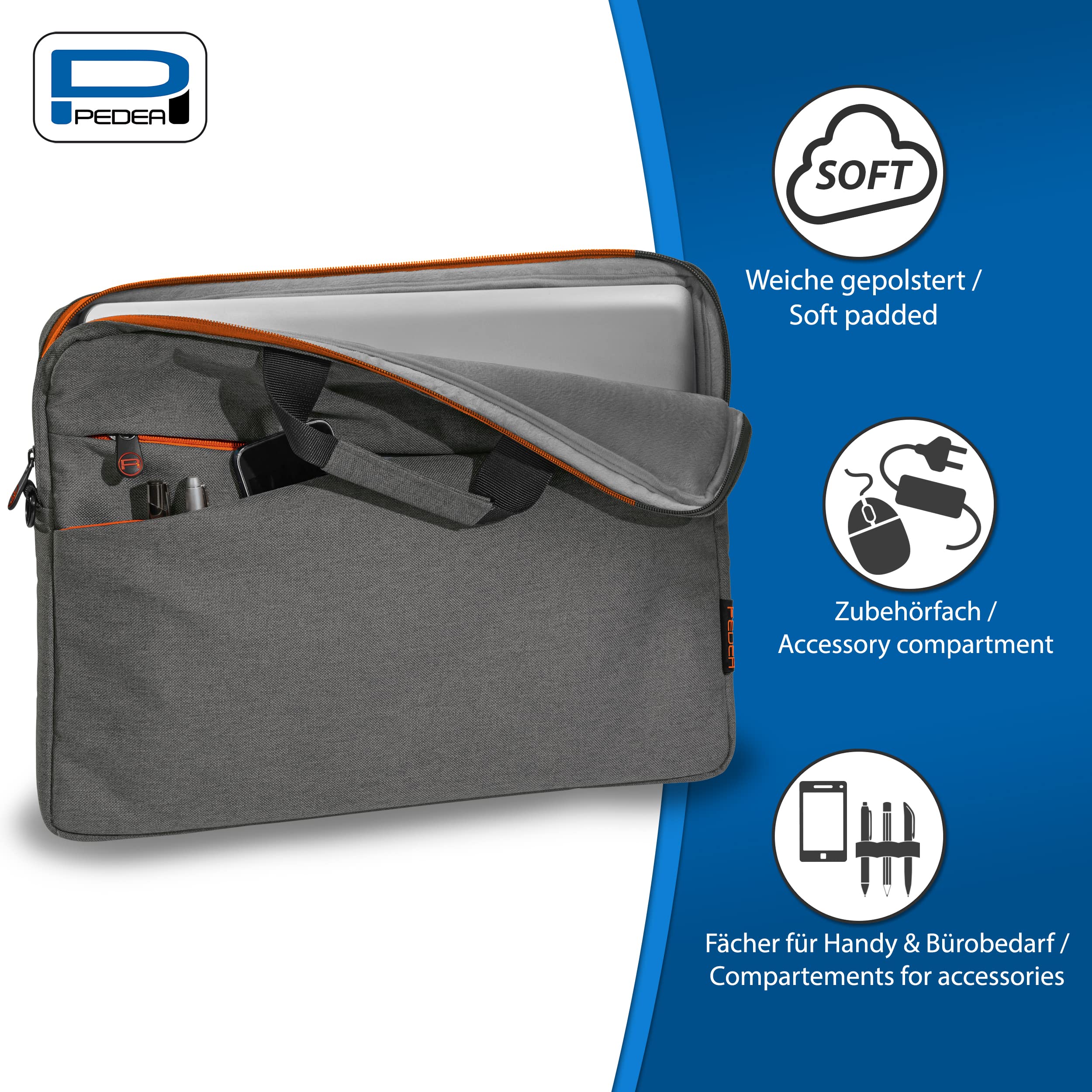 Pedea Fashion Laptoptasche 13,3 Zoll Grau/Orange Umhängetasche