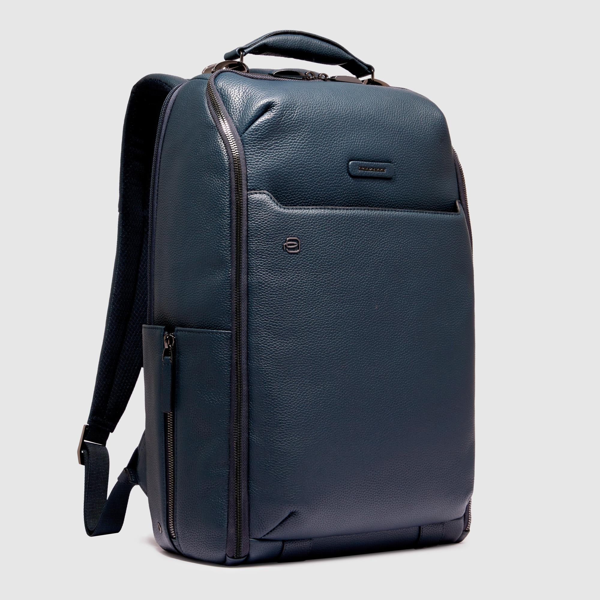 Piquadro Blue Square Rucksack 14 Zoll Leder Blau Laptop