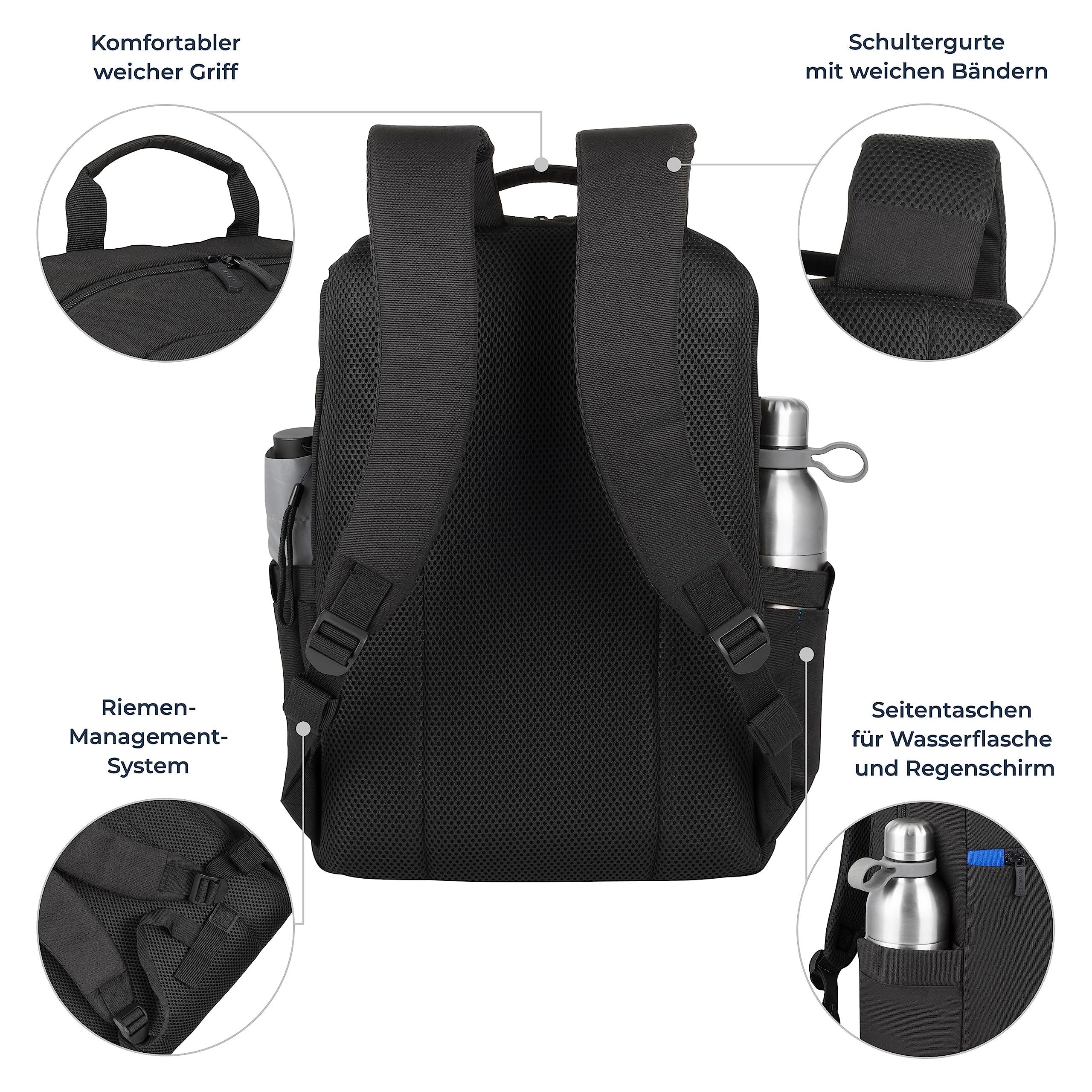 RIVACASE Aviva Laptop Rucksack 15,6 Zoll Schwarz 15L wasserabweisend