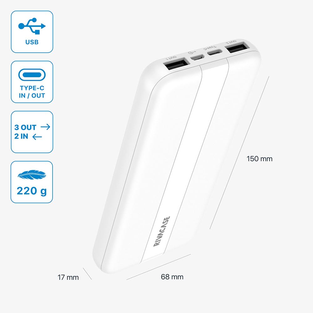 RIVACASE RIVAPOWER VA2041 Powerbank 10000mAh Weiß USB-C
