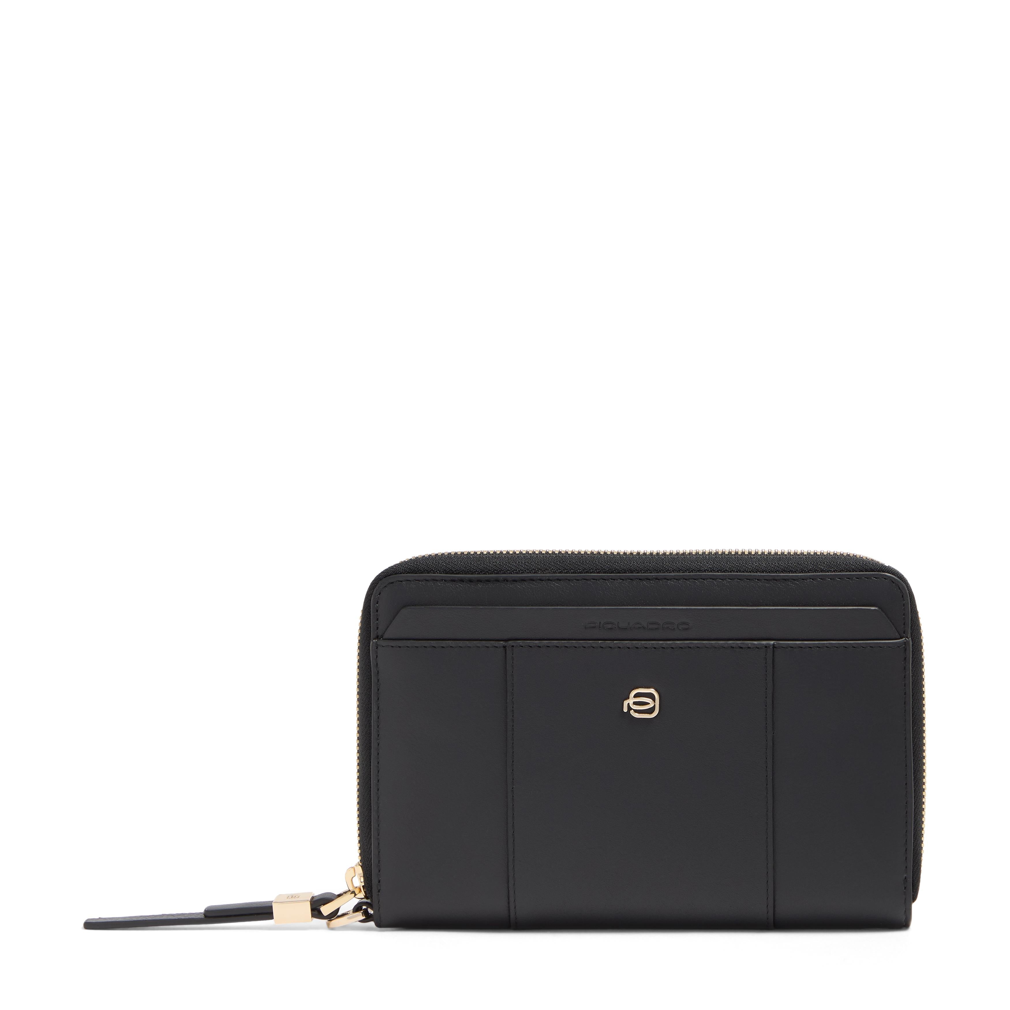 Piquadro Blue Square Reisepasshülle Leder schwarz mit Reissverschluss