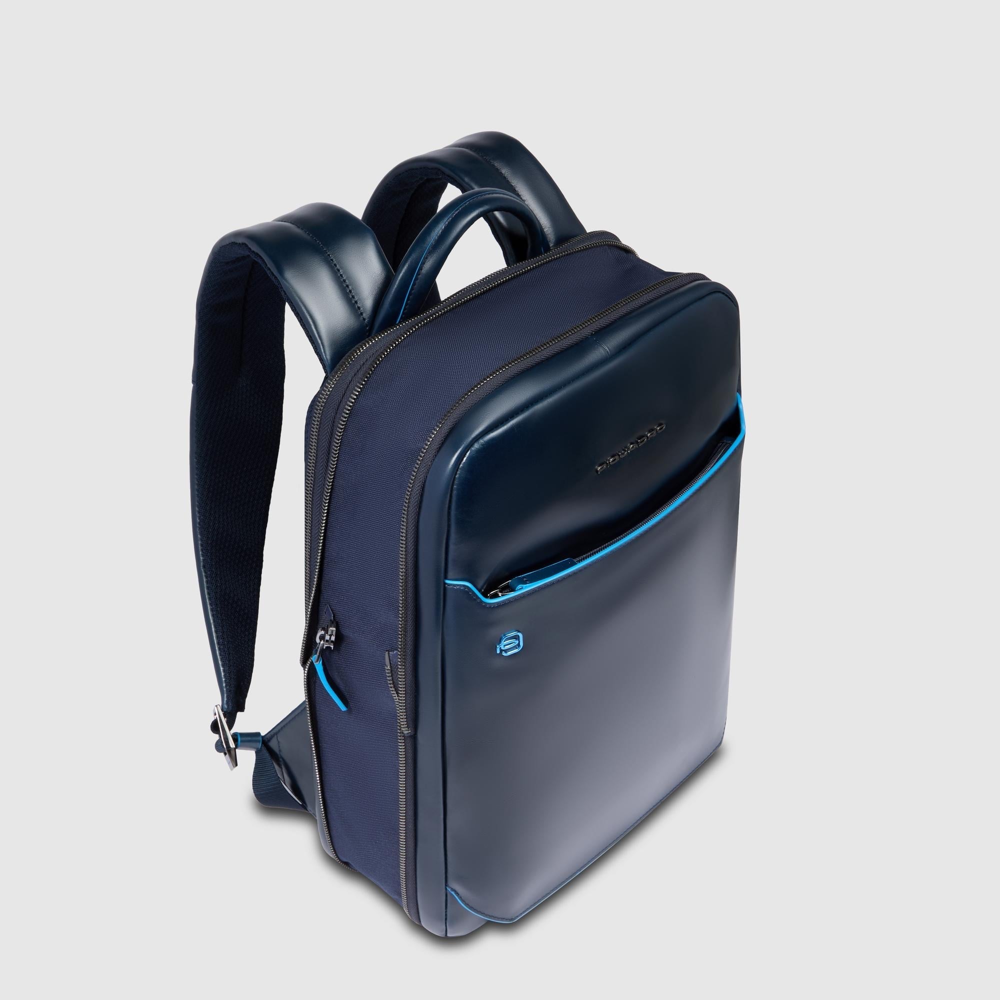Piquadro Blue Square Rucksack 14 Zoll blau Leder RFID