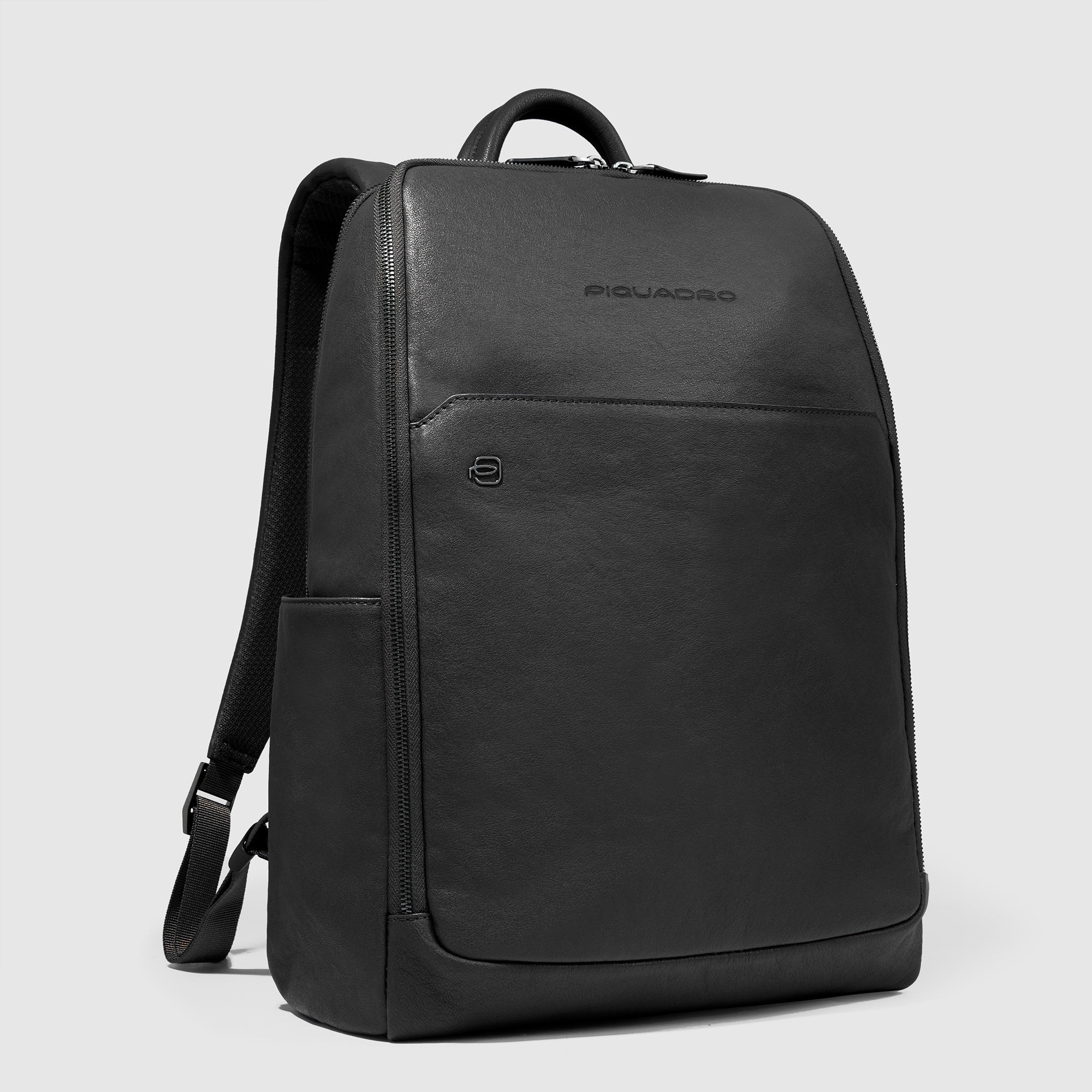 Piquadro Blue Square Rucksack 14 Zoll Schwarz Leder