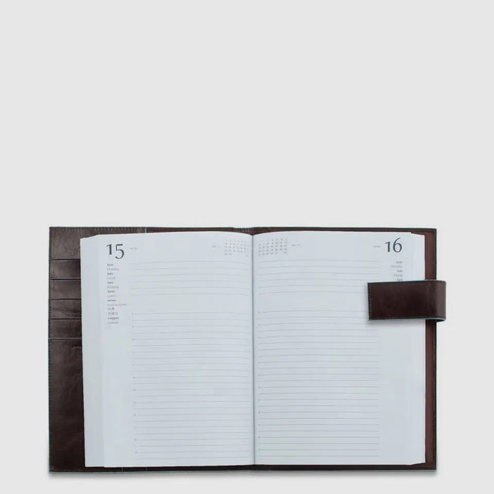 Piquadro Blue Square Agenda Tageskalender Leder Braun Stift