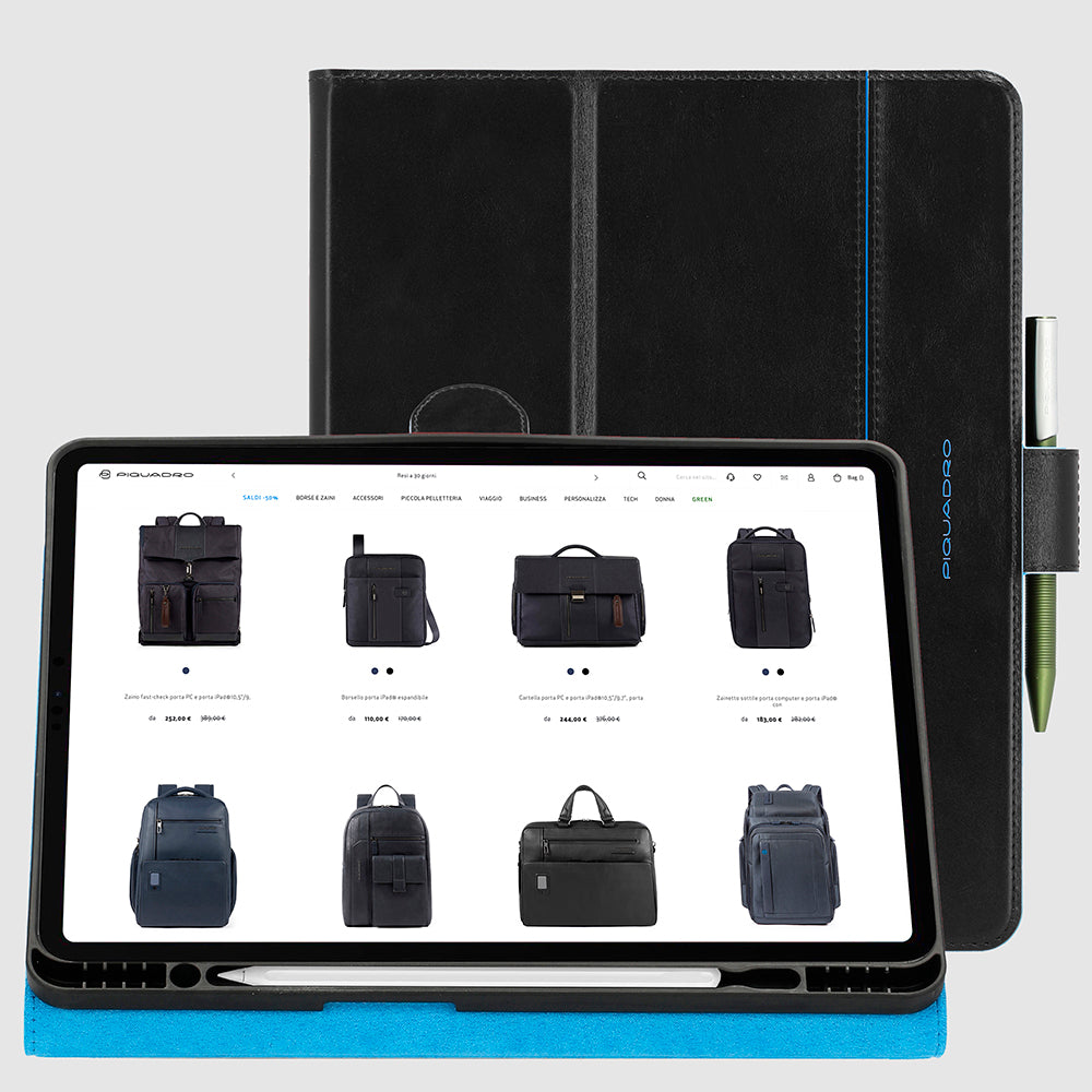 Piquadro Connequ iPad Hülle Leder 13 Zoll Air Schwarz