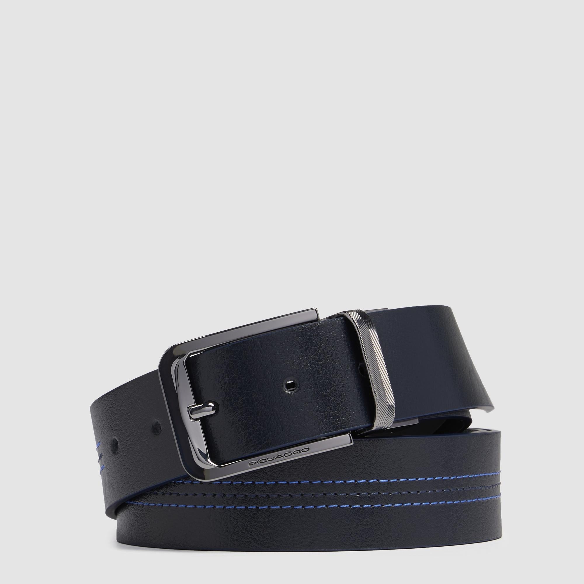 Piquadro Blue Square Gürtel Blau-Schwarz Reversibel Leder