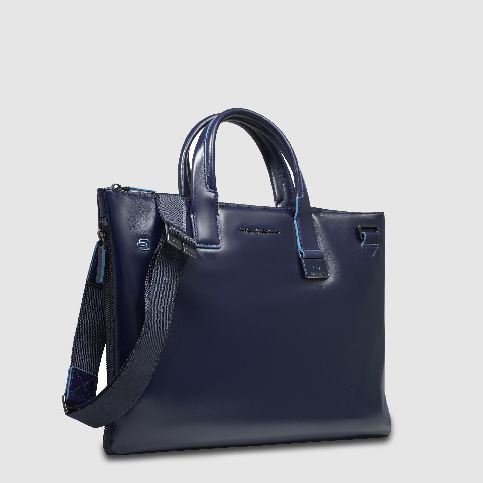 Piquadro Modus Laptoptasche 15,6 Zoll Leder Schwarz Erweiterbar