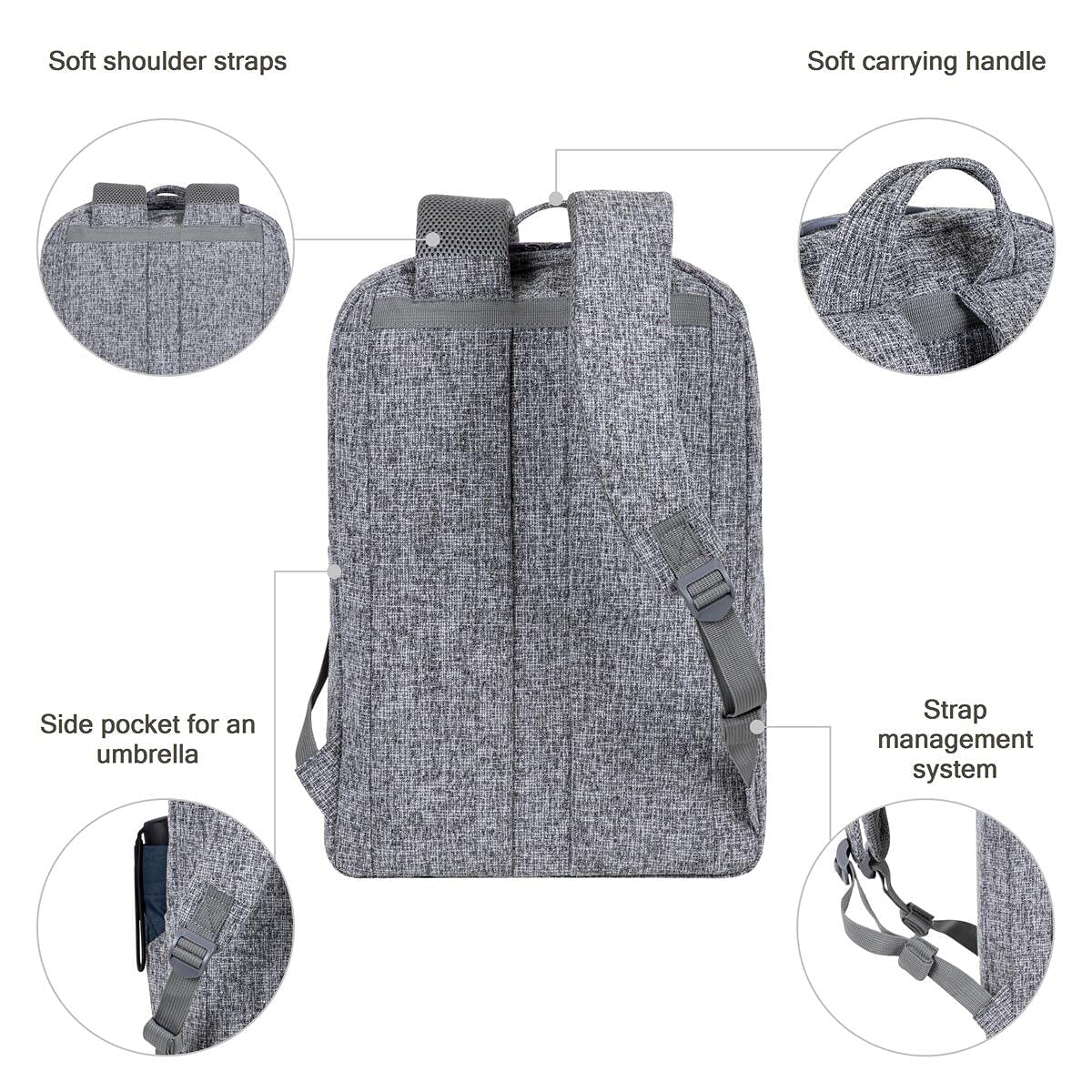 RIVACASE Ulsan Rucksack 15,6 Zoll Hellgrau Polyester