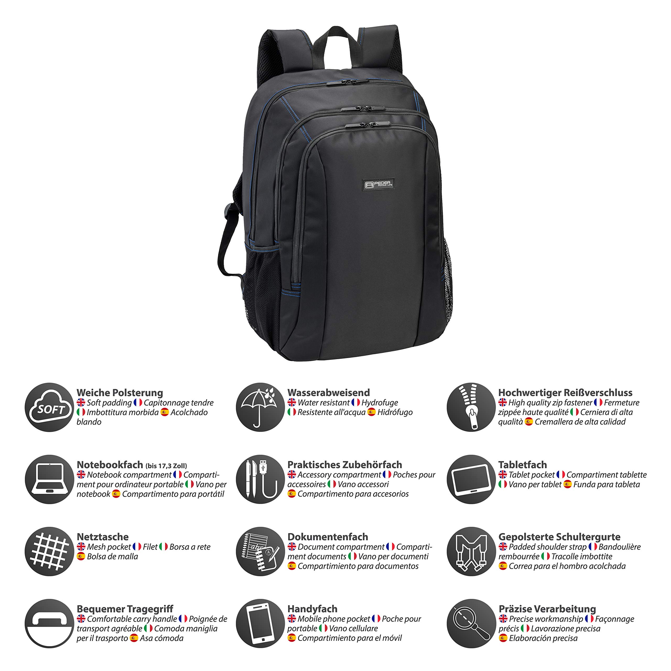 Pedea First One Laptop Rucksack 17,3 Zoll Blau wasserabweisend