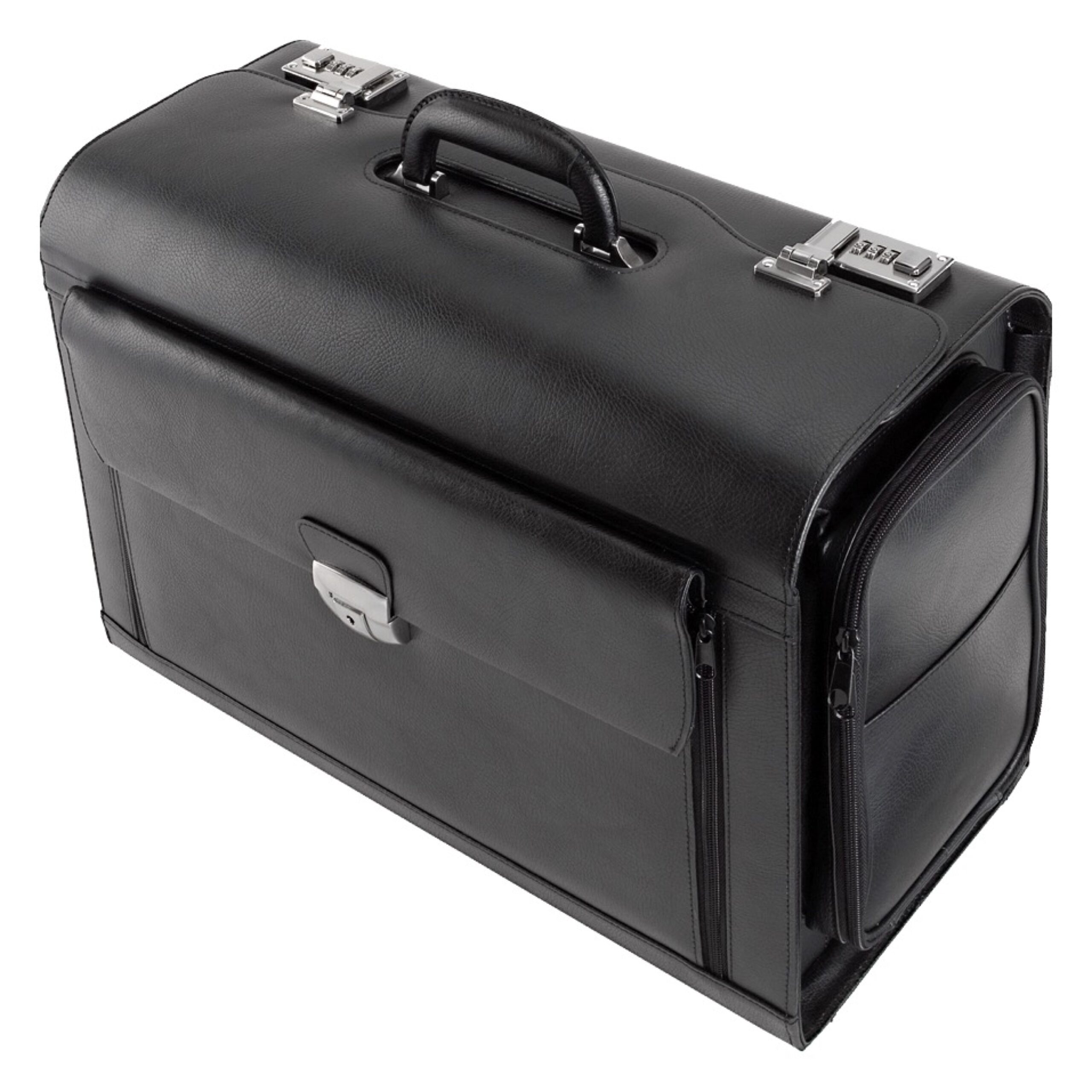 Lightpak Verona Pilotenkoffer Schwarz Leder 17 Zoll 49cm